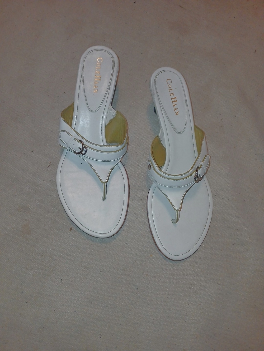 Cole Haan White Leather Buckle Thong Sandals